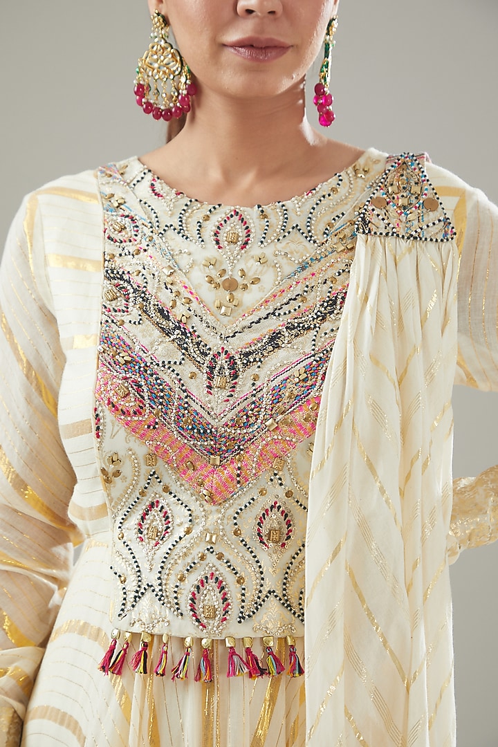 Ivory Handmade Cotton Hand Embroidered Anarkali For Girls by Soniya G KIDS at Pernia's Pop Up Shop