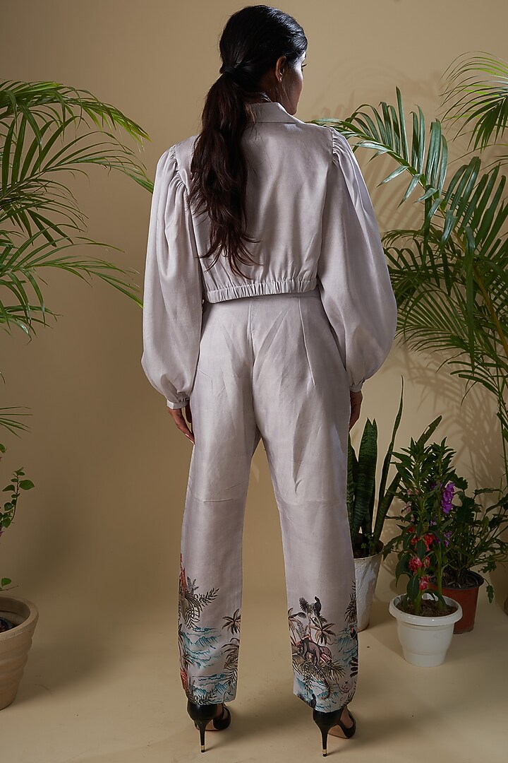 Grey Cotton Chanderi Printed Pant Set For Girls by Soniya G KIDS at Pernia's Pop Up Shop