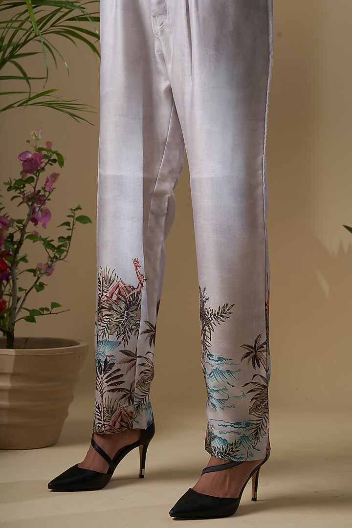 Grey Cotton Chanderi Printed Pant Set For Girls by Soniya G KIDS at Pernia's Pop Up Shop