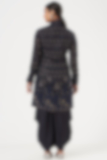 Dark Navy Blue Georgette Lucknowi Kurta Set For Girls by Soniya G KIDS at Pernia's Pop Up Shop