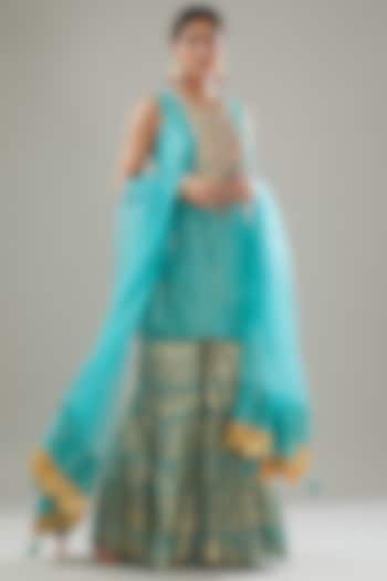 Blue Handmade Cotton Foil Printed Sharara Set For Girls by Soniya G KIDS at Pernia's Pop Up Shop