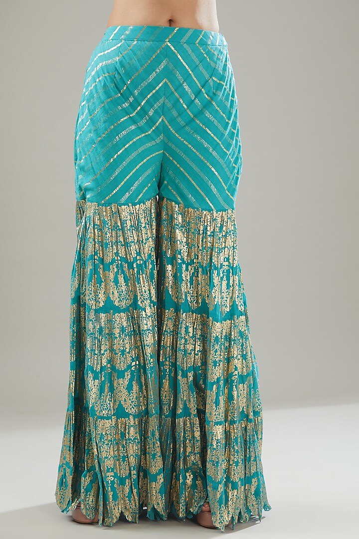 Blue Handmade Cotton Foil Printed Sharara Set For Girls by Soniya G KIDS at Pernia's Pop Up Shop