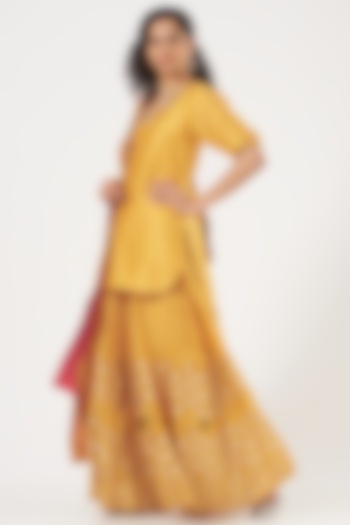 Citrus Yellow Silk Sharara Set For Girls by Soniya G KIDS