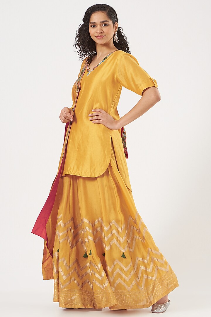 Citrus Yellow Silk Sharara Set For Girls by Soniya G KIDS