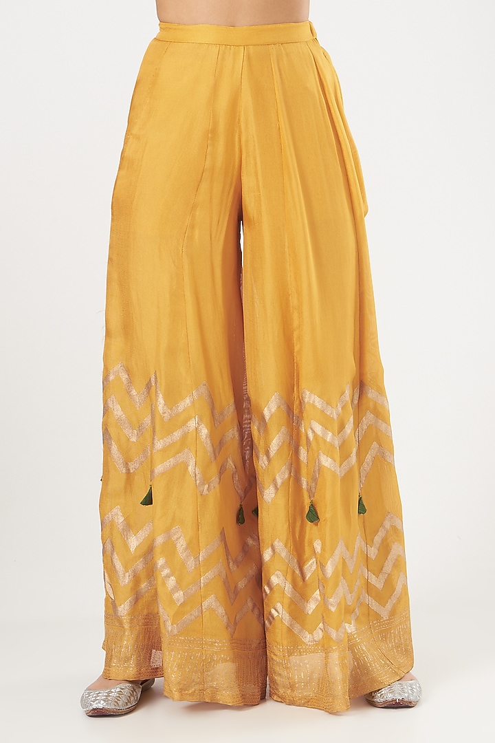 Citrus Yellow Silk Sharara Set For Girls by Soniya G KIDS at Pernia's Pop Up Shop