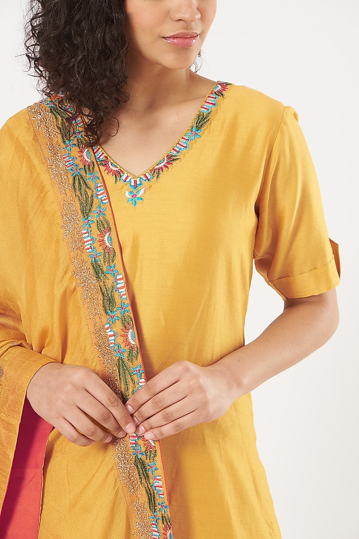 Citrus Yellow Silk Sharara Set For Girls by Soniya G KIDS at Pernia's Pop Up Shop