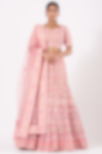 Blush Pink Raw Silk Embroidered Lehenga Set For Girls by Soniya G KIDS at Pernia's Pop Up Shop