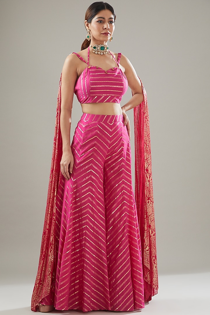 Fuchsia Pink Handmade Cotton Pant Set For Girls by Soniya G KIDS at Pernia's Pop Up Shop