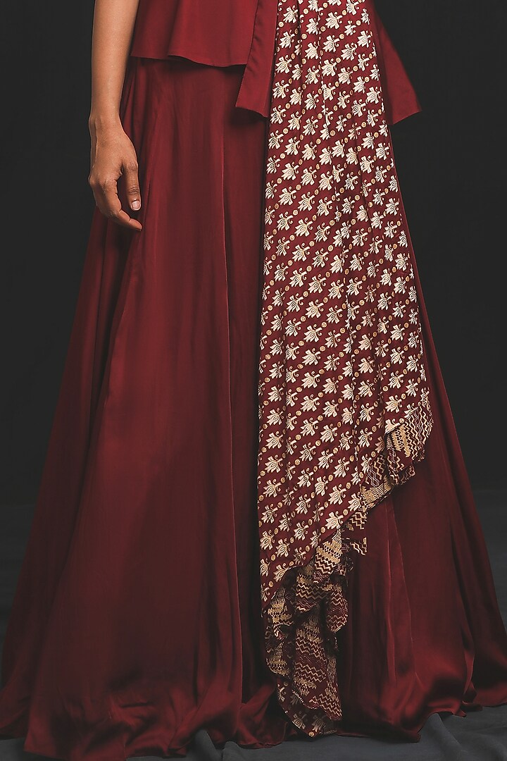 Deep Maroon Cotton Silk Skirt Set For Girls by Soniya G KIDS at Pernia's Pop Up Shop