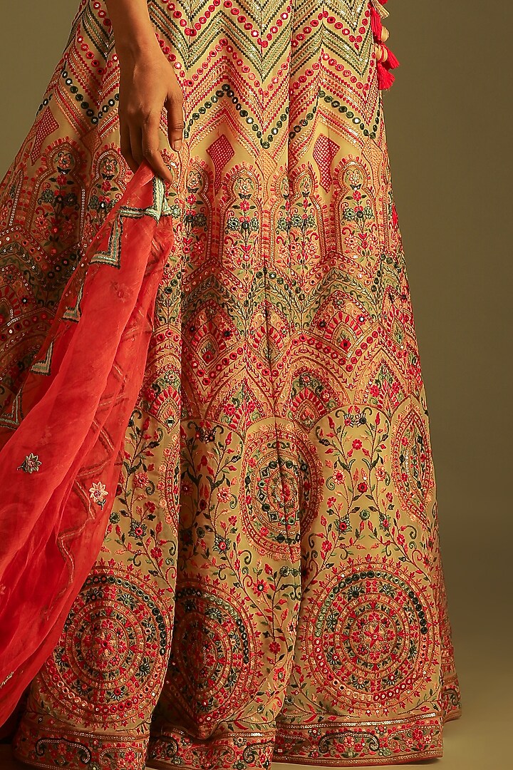 Off-White Georgette Printed & Embroidered Lehenga Set For Girls by Soniya G KIDS at Pernia's Pop Up Shop