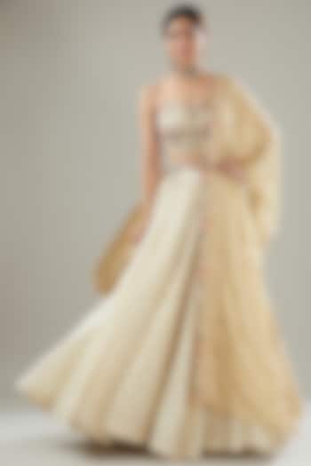 Ivory Handmade Cotton Lehenga Set For Girls by Soniya G KIDS at Pernia's Pop Up Shop