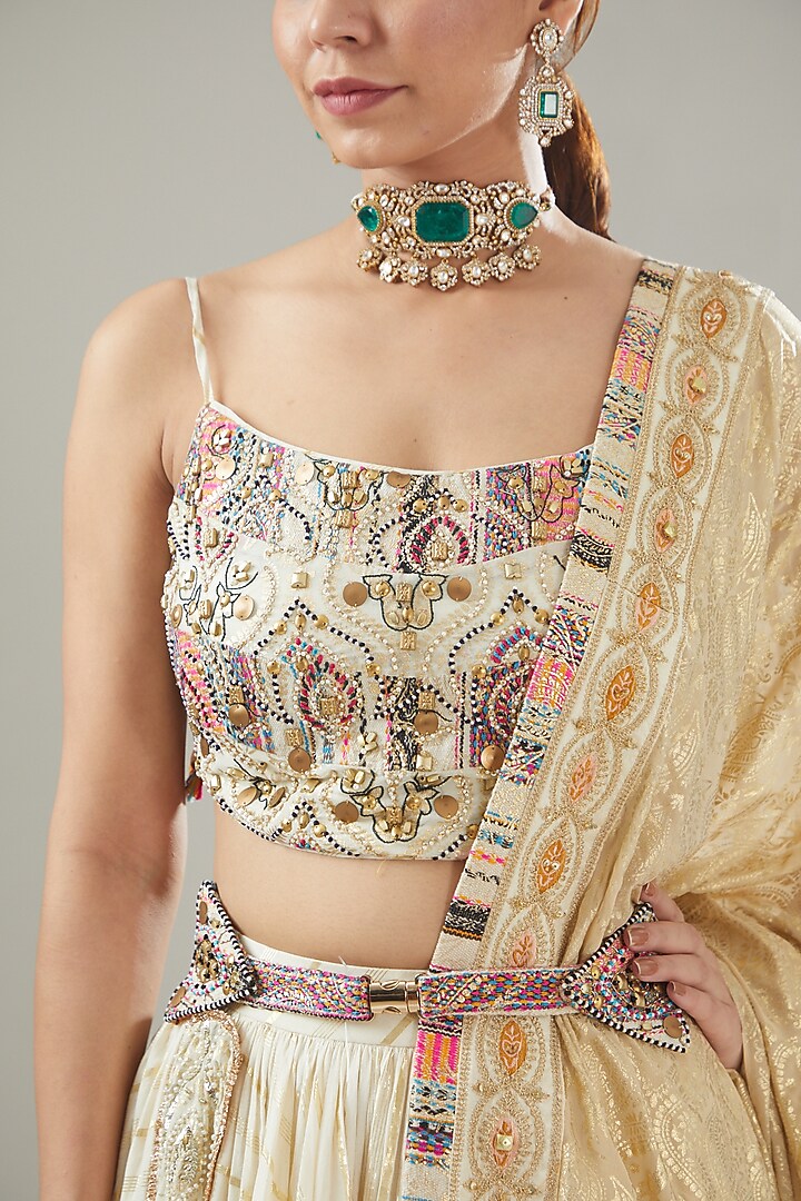 Ivory Handmade Cotton Lehenga Set For Girls by Soniya G KIDS at Pernia's Pop Up Shop