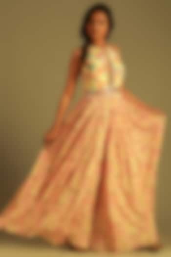 Banana Yellow Georgette Printed Jumpsuit With Belt For Girls by Soniya G KIDS at Pernia's Pop Up Shop