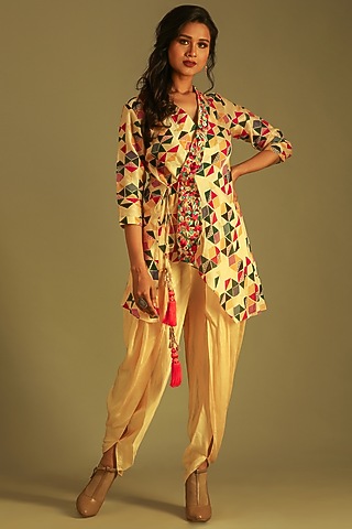 Banana Yellow Georgette Dhoti Set For Girls by Soniya G KIDS