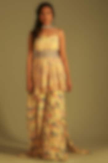 Banana Yellow Georgette Printed Gharara Set For Girls by Soniya G KIDS at Pernia's Pop Up Shop