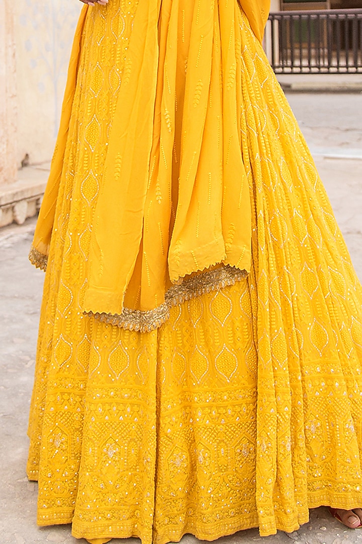 Ochre Lucknowi Anarkali Set For Girls by Soniya G KIDS at Pernia's Pop Up Shop
