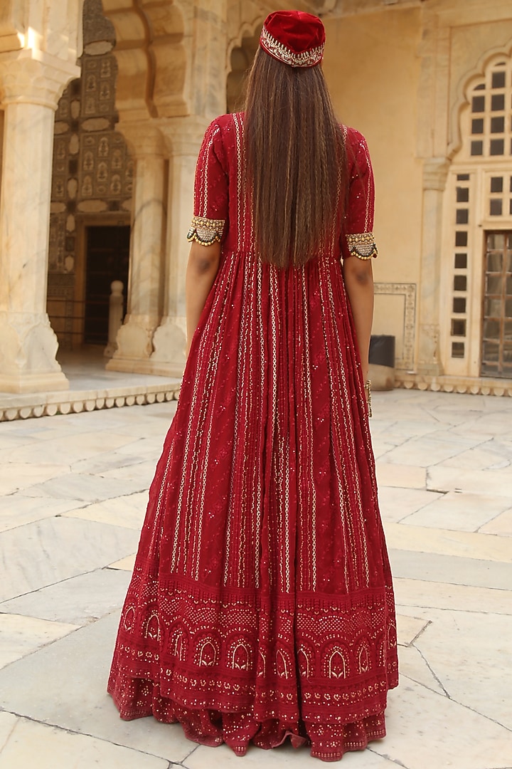 Ruby Red Embroidered Lehenga Set For Girls by Soniya G KIDS at Pernia's Pop Up Shop