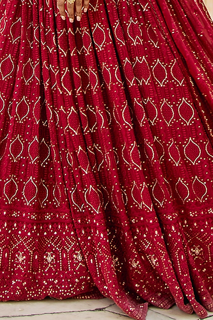 Ruby Red Embroidered Lehenga Set For Girls by Soniya G KIDS at Pernia's Pop Up Shop