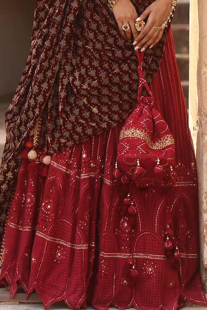 Sangria Red Lucknowi Chikankari Lehenga Set For Girls by Soniya G KIDS at Pernia's Pop Up Shop