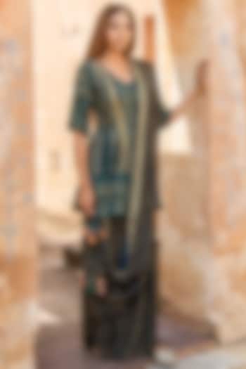 Teal Green Velvet Dhoti Set For Girls by Soniya G KIDS at Pernia's Pop Up Shop