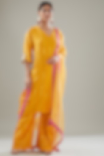 Mustard Handmade Cotton Sharara Set For Girls by Soniya G KIDS at Pernia's Pop Up Shop