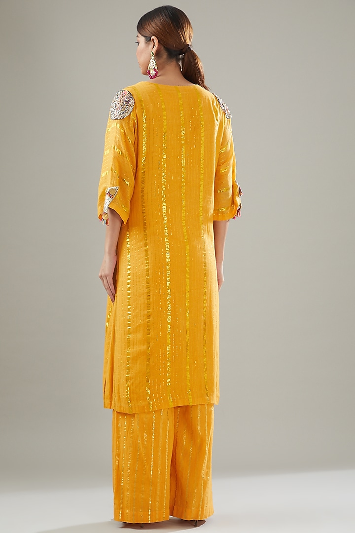 Mustard Handmade Cotton Sharara Set For Girls by Soniya G KIDS at Pernia's Pop Up Shop