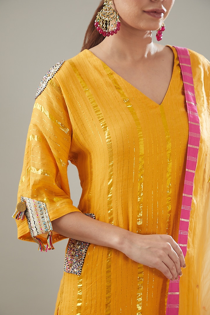 Mustard Handmade Cotton Sharara Set For Girls by Soniya G KIDS at Pernia's Pop Up Shop