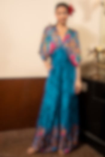 Blue Satin Jumpsuit For Girls by Soniya G KIDS at Pernia's Pop Up Shop