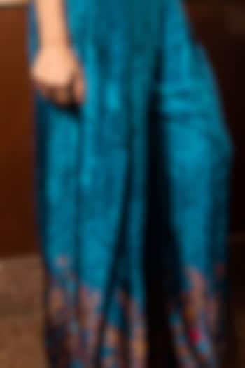 Blue Satin Printed Pant Set For Girls by Soniya G KIDS