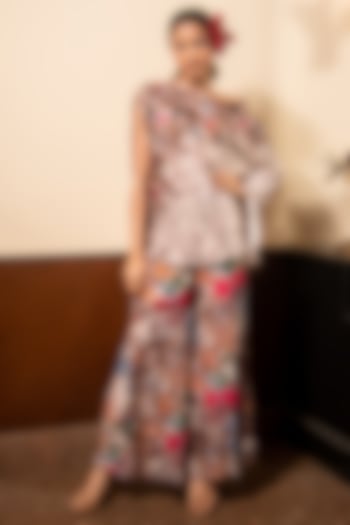 Multi-Colored Satin Printed Co-Ord Set For Girls by Soniya G KIDS at Pernia's Pop Up Shop