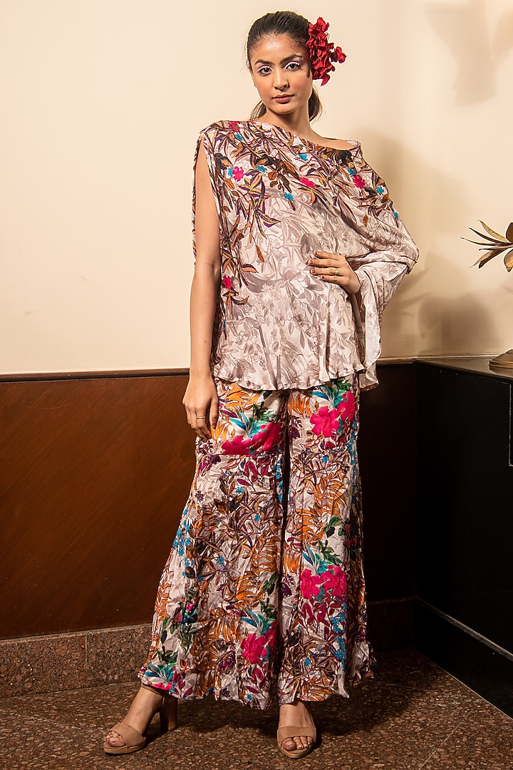 Multi-Colored Satin Printed Co-Ord Set For Girls by Soniya G KIDS at Pernia's Pop Up Shop