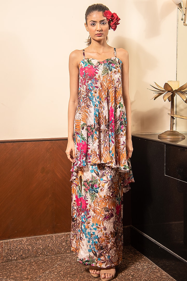 Multi-Colored Satin Printed Skirt Set For Girls by Soniya G KIDS at Pernia's Pop Up Shop