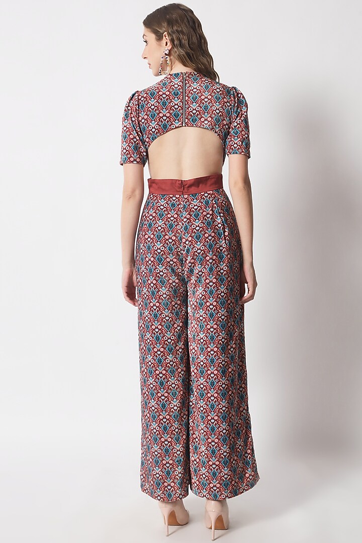 Blue Velvet Printed Jumpsuit For Girls by Soniya G KIDS at Pernia's Pop Up Shop