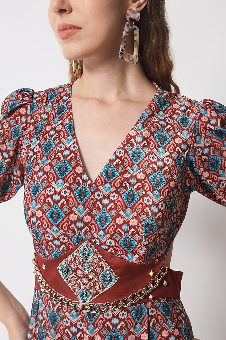 Blue Velvet Printed Jumpsuit For Girls by Soniya G KIDS at Pernia's Pop Up Shop