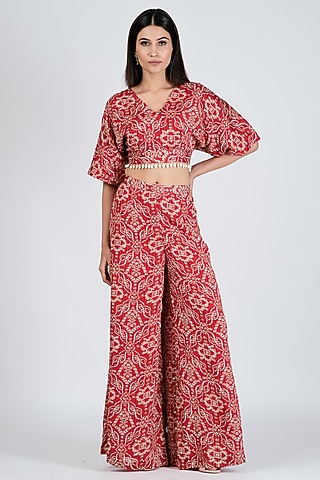 Tangerine Silk Printed Co-Ord Set For Girls by Soniya G KIDS