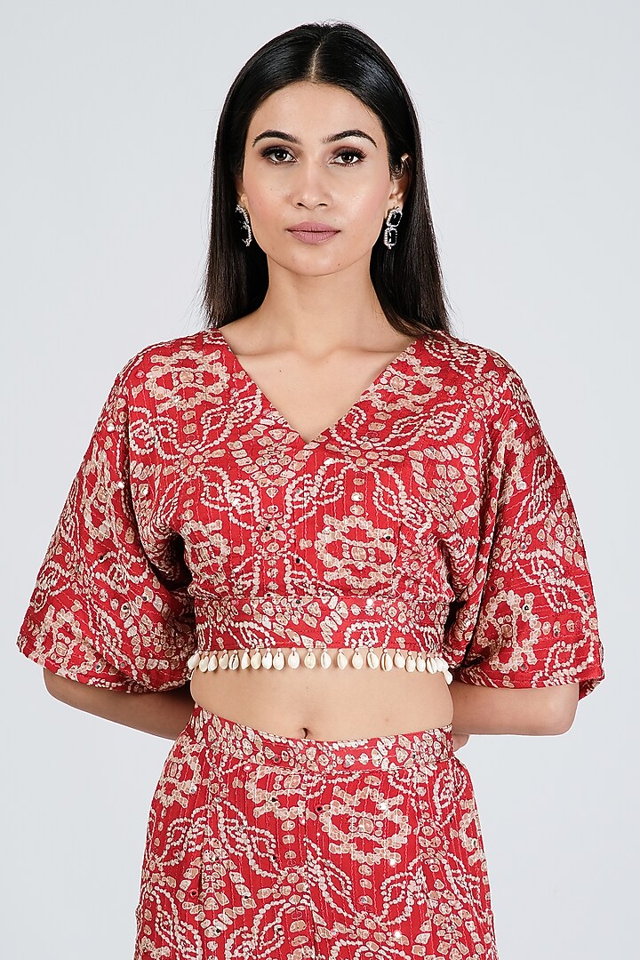 Tangerine Silk Printed Co-Ord Set For Girls by Soniya G KIDS at Pernia's Pop Up Shop