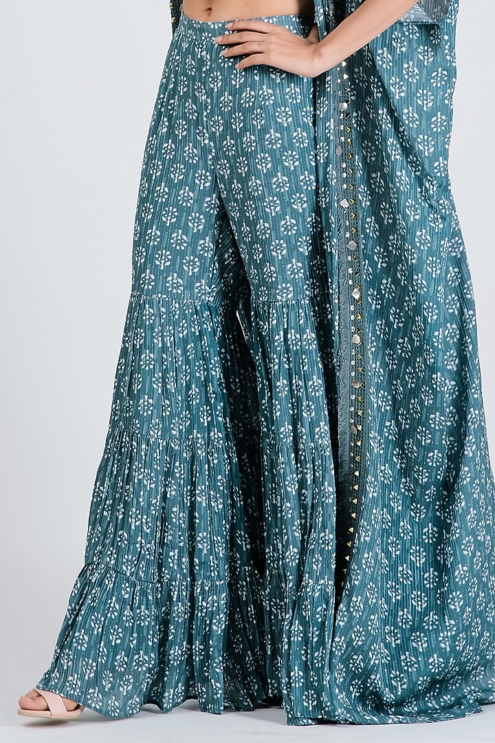 Aqua Blue Silk Printed Co-Ord Set For Girls by Soniya G KIDS at Pernia's Pop Up Shop