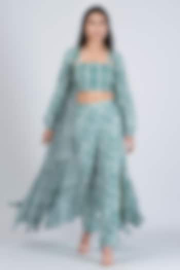 Aqua Blue Silk Printed Co-Ord Set For Girls by Soniya G KIDS at Pernia's Pop Up Shop