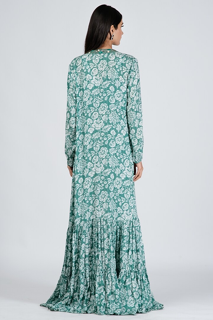 Aqua Blue Silk Printed Co-Ord Set For Girls by Soniya G KIDS at Pernia's Pop Up Shop