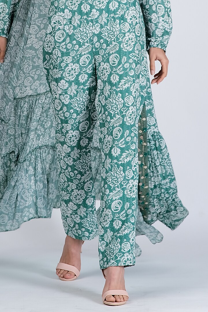 Aqua Blue Silk Printed Co-Ord Set For Girls by Soniya G KIDS at Pernia's Pop Up Shop