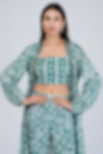 Aqua Blue Silk Printed Co-Ord Set For Girls by Soniya G KIDS at Pernia's Pop Up Shop