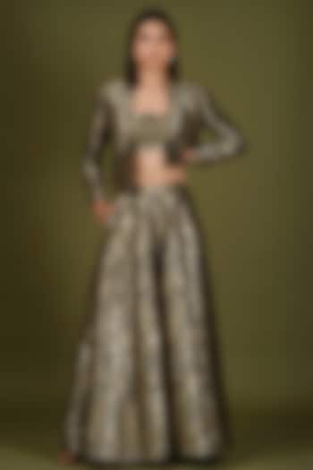 Black & Gold Brocade Silk Jacket Lehenga Set For Girls by Soniya G KIDS at Pernia's Pop Up Shop