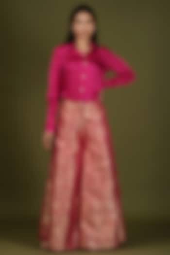Fuchsia Brocade Silk Pant Set For Girls by Soniya G KIDS at Pernia's Pop Up Shop
