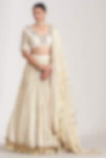 Ivory Silk Printed Lehenga Set For Girls by Soniya G KIDS at Pernia's Pop Up Shop