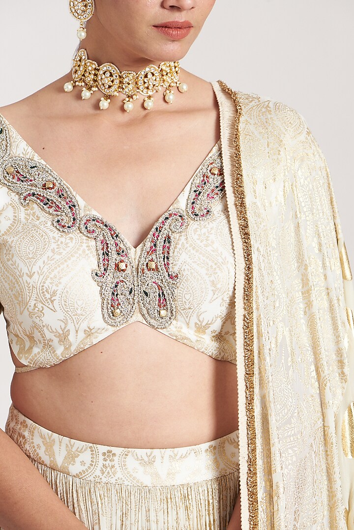 Ivory Silk Printed Lehenga Set For Girls by Soniya G KIDS at Pernia's Pop Up Shop