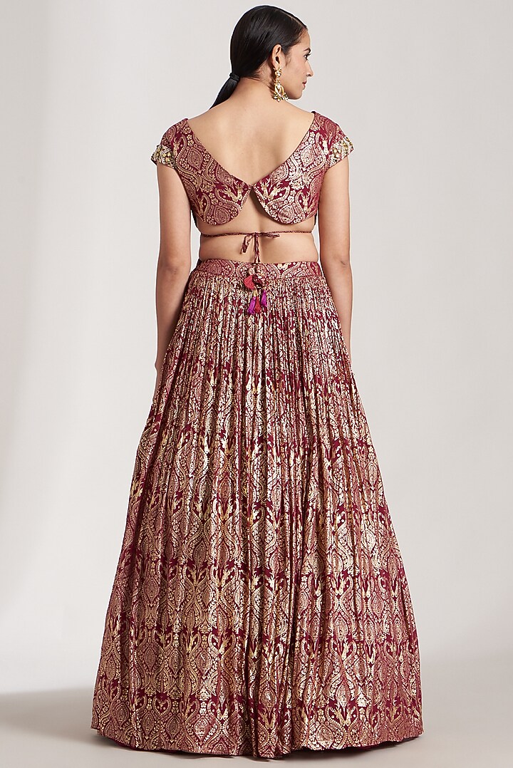 Maroon Silk Foil Printed Lehenga Set For Girls by Soniya G KIDS at Pernia's Pop Up Shop