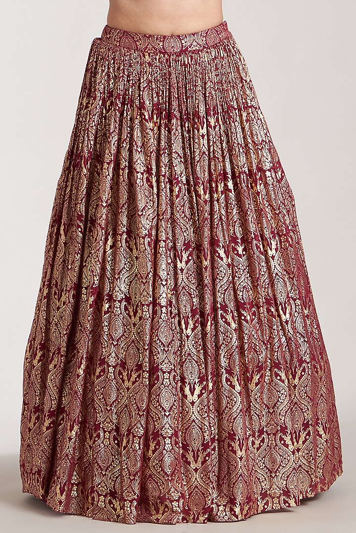 Maroon Silk Foil Printed Lehenga Set For Girls by Soniya G KIDS at Pernia's Pop Up Shop