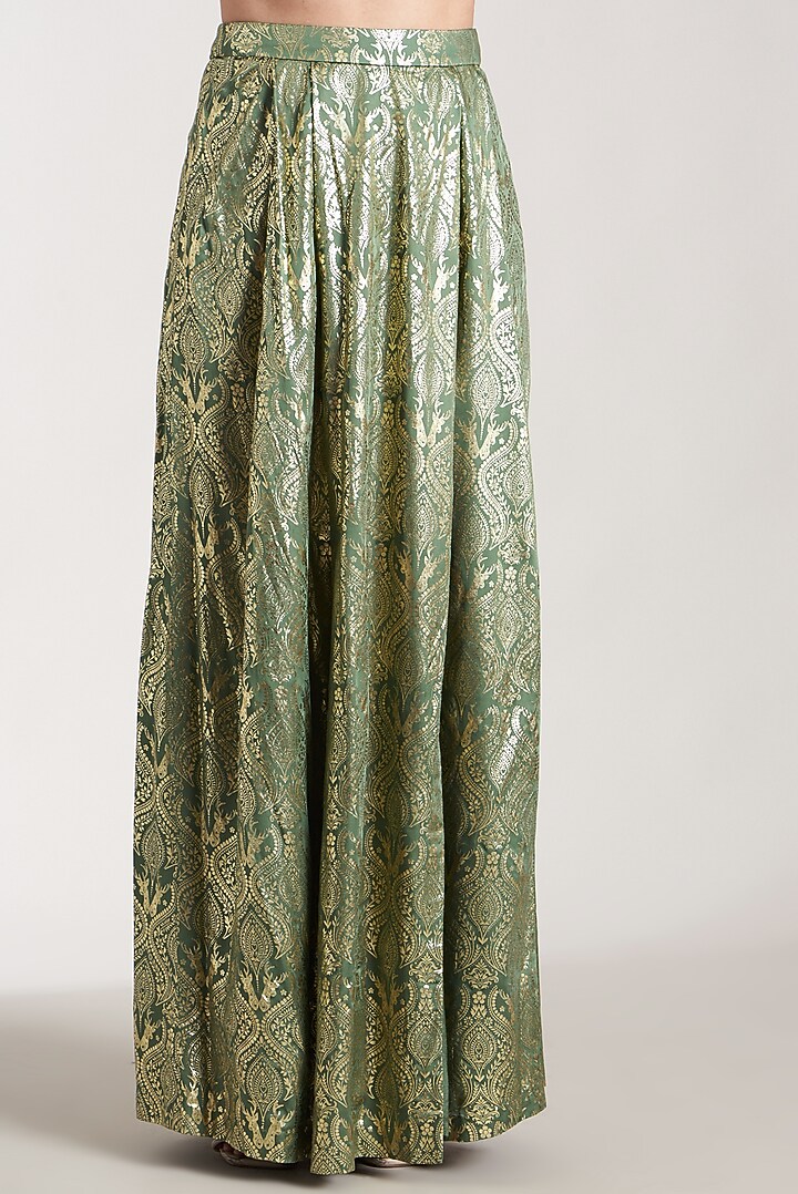 Olive Green Foil Printed Sharara Set For Girls by Soniya G KIDS at Pernia's Pop Up Shop