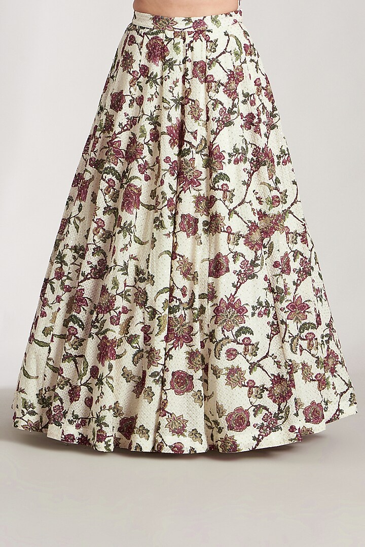 Off-White Velvet Printed Lehenga Set For Girls by Soniya G KIDS at Pernia's Pop Up Shop