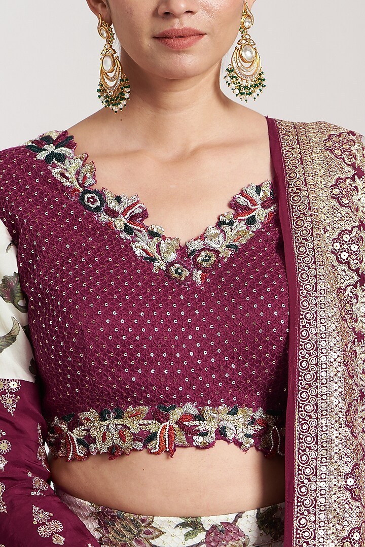 Off-White Velvet Printed Lehenga Set For Girls by Soniya G KIDS at Pernia's Pop Up Shop